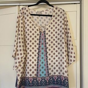 Cream plus size print blouse